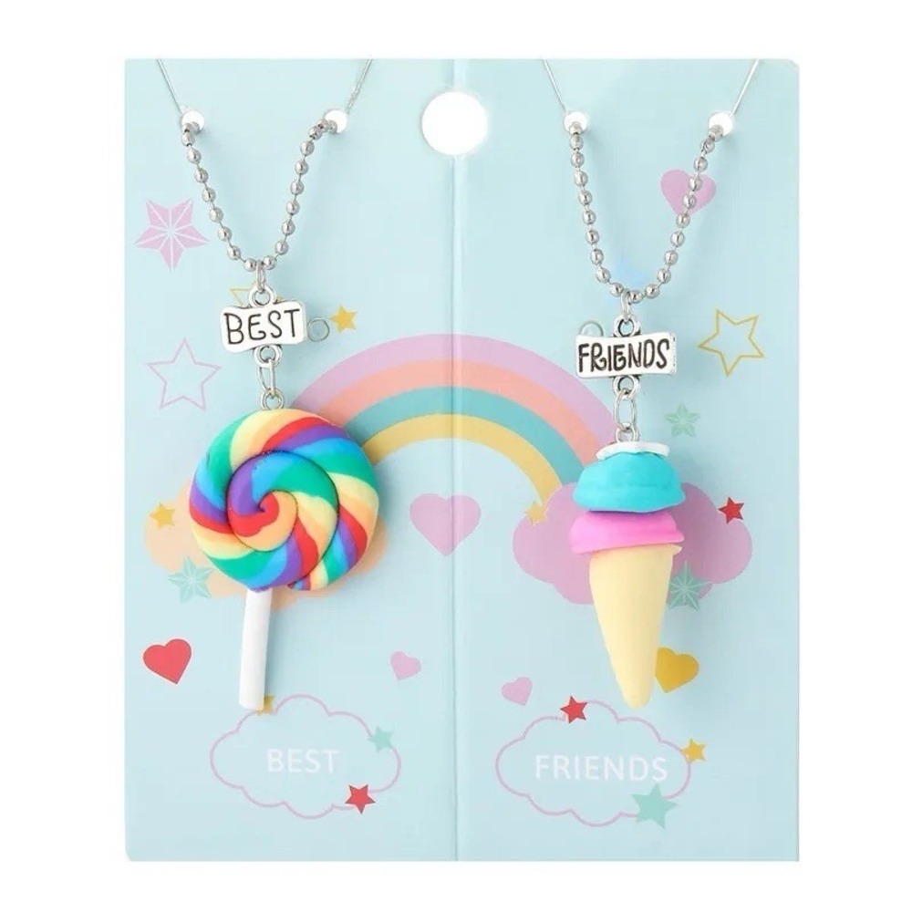 2 PC Best Friends Gift Rainbow Candy Lollipop 🍭 Ice Cream Pendant Necklaces BFF